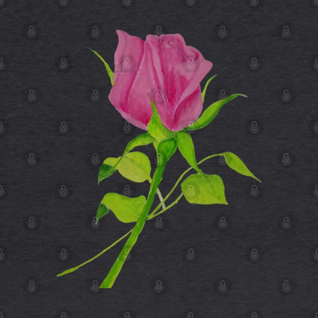 Pink rose stem, handpainted gouache flower by JewelsNova